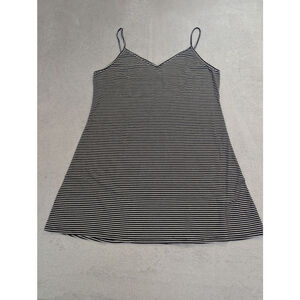 Women's Black White Striped Spaghetti Strap Dress L Sundress Stretchy Material